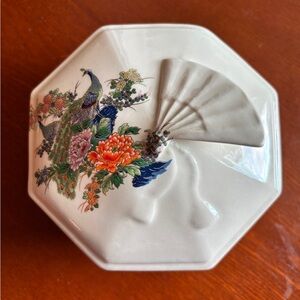VINTAGE Peacock Floral Trinket box Made in Japan